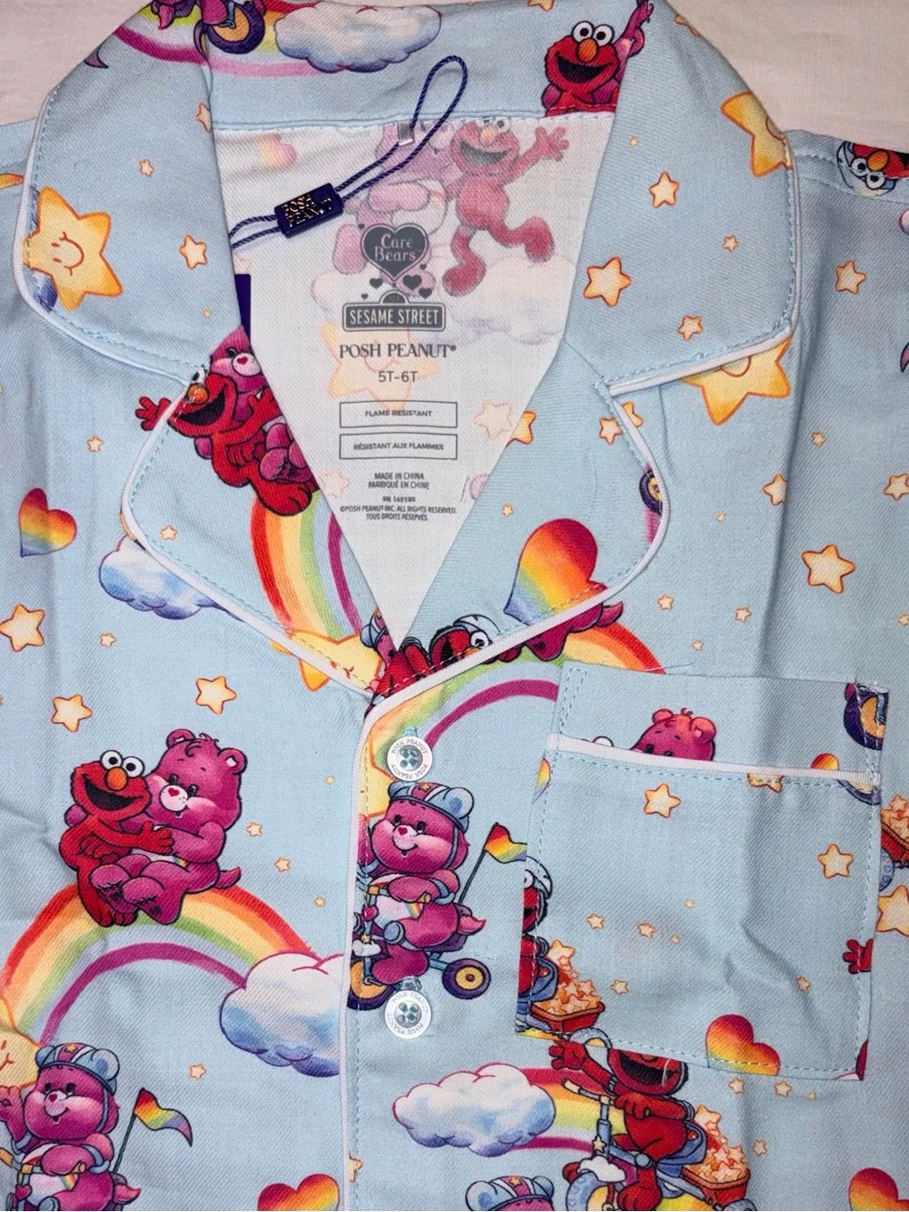 Posh Peanut X Care Bears X Sesame St Unisex Elmo P.J.’s with Dust bag sz 5/6 NWT